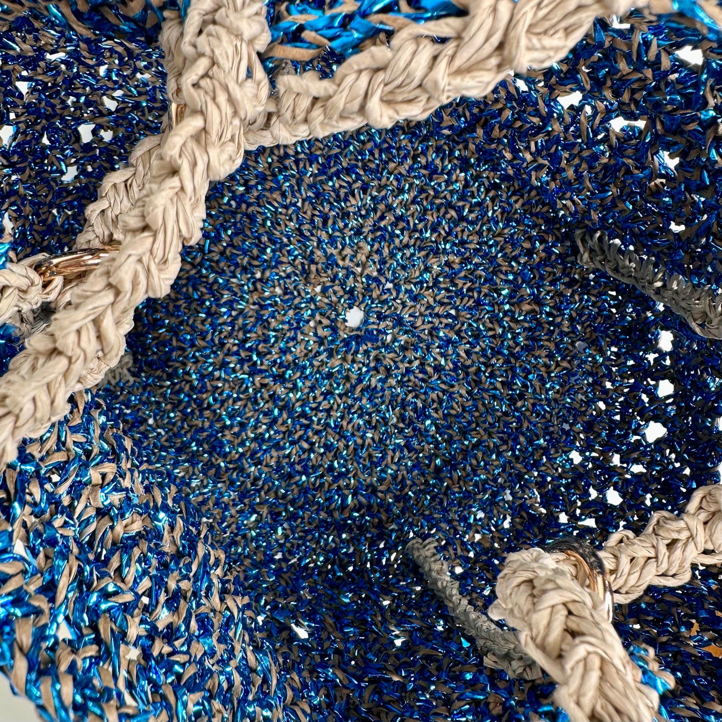 Secchiello in rafia naturale-azzurro